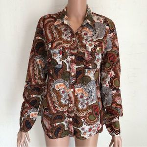 Lucky Brand Multicolored Paisley Retro Groovy Button-Up Shirt Women’s Size M Top